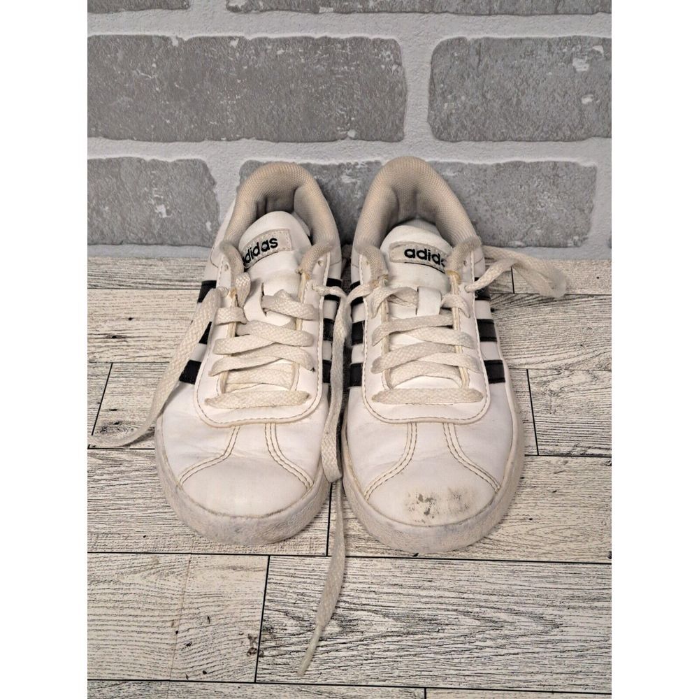 Adidas VL Court 2.0 Boys Size‎ 12K White Black Athletic Shoes Sneakers DB1831